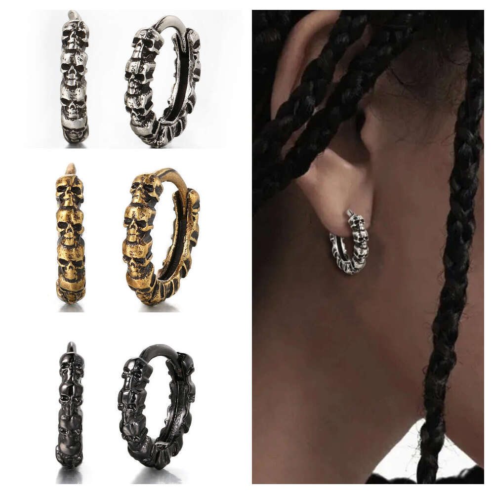 New punk style skull Halloween tricolor vintage Hiphop earrings