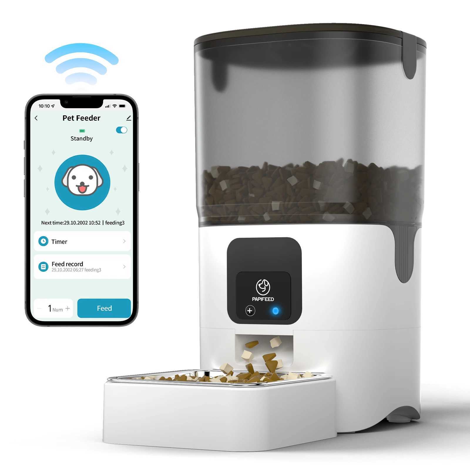 Dog Feeders PAPIFEED Smart Automatic Cat Feeders WiFi Pet Feeder with APP Control for Remote Feeding Detachable for Easy Clean Cat Food H250218
