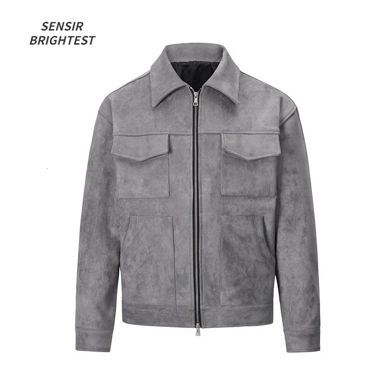 Autumn Jackets Oversize Casual Clothes High Street Pockets Laper Zipper Suede Thick Coat Mens Windbreaker Loose 250218