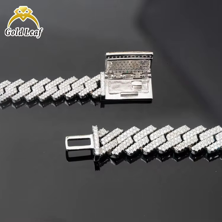 Goldleaf Fine Jewelry S Sterg Sier 2 Rows Miami Hiphop 8mm D VVS Moissanite Cuban k Chain