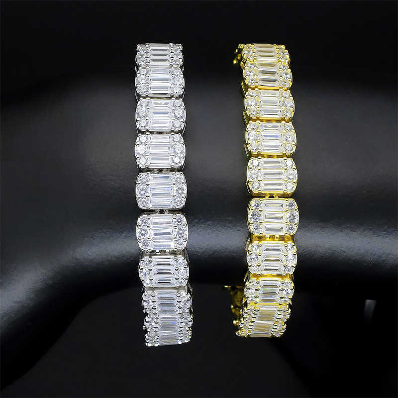 Luster Jewelry Hip Hop Jewelry 925 Sterling Silver Jewellery VVS Moissanite Tennis Bracelet With Green Emerald Gemstone for Men