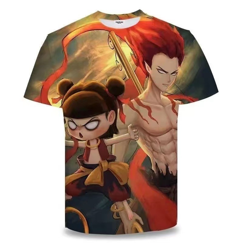 Summer 2025 Nezha Children's Sea Of Troubles Personalized T-shirt For Men's Designer T-shirt 3D Printed Fashionable Casual Top Short Sleeve