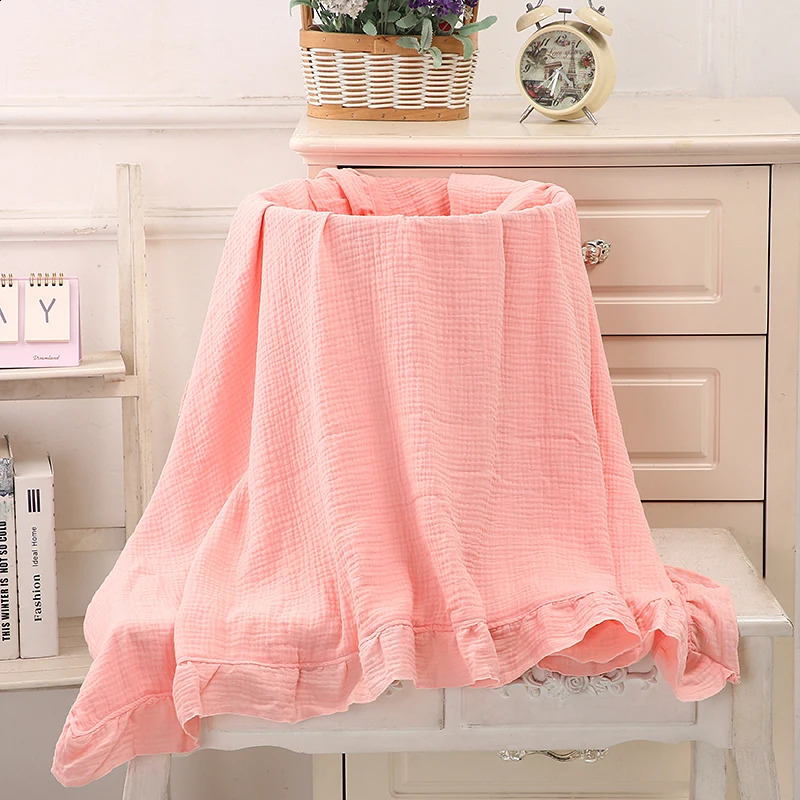 100% Organic Cotton Baby Wrap Gauze Ruffle Infant Blanket Kid Soft Breathable Wrinkle Comfortable Blanket Infant Security Cover 250218