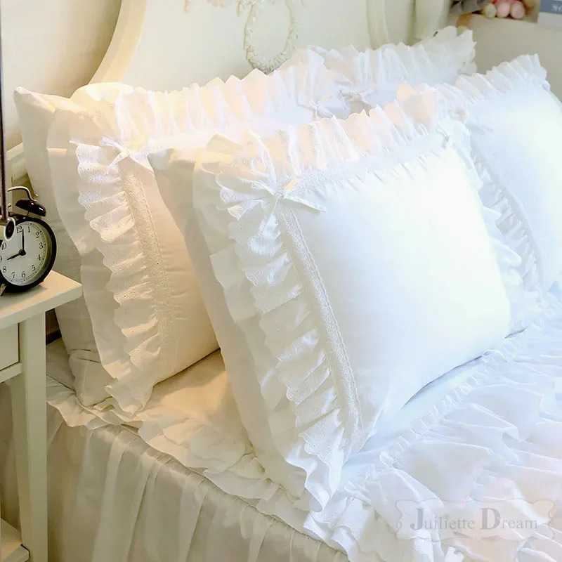 1 piece Princess Pure White Double Layer Lace Flounced Cotton Wedding Pure Cotton Bedding Pillowcase pillow cover fall decor 250217