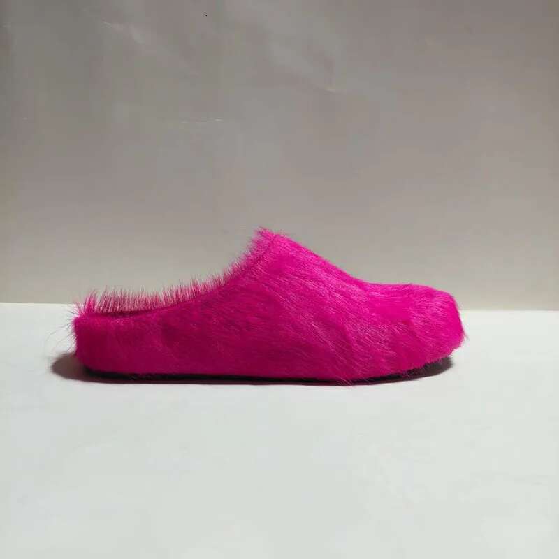 Real haircalf mules horse hair round toe slip on women slippers