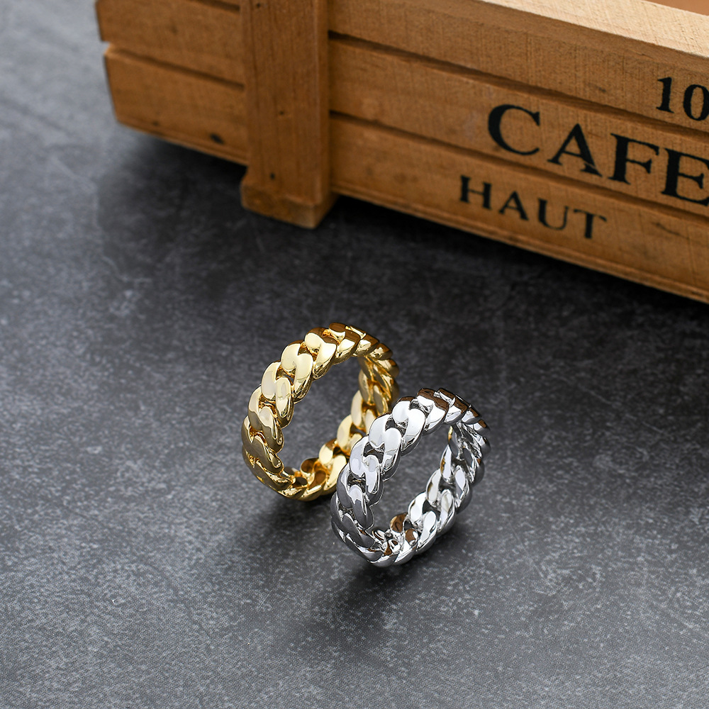 Hip Hop Shining High Polished Rings 18k Real Gold Plated Cuban Chain Finger Circel Jewelry