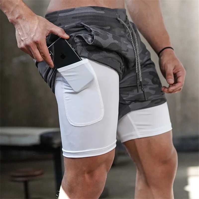 202 Camo Running Shorts Men 2 In Double-deck Quick Dry GYM Sport Shorts Fitness Jogging Workout Shorts Men Sports Short Pants W250219