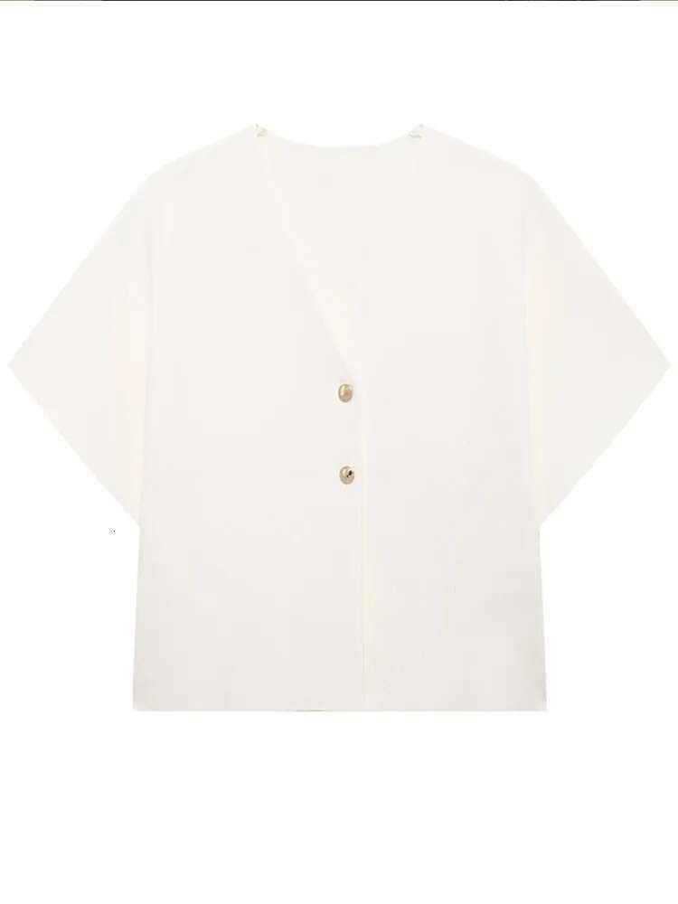 Casual Solid Knit Top Women Short Sleeve V-Neck Two Buttons Slim Elegant Vest Spring Summer Female White All-Match Knitwear