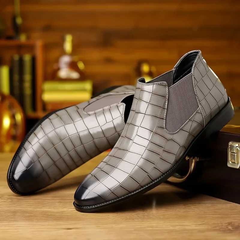 Mens Boots Luxury Pointed-toe Ankle Boots Men Trendy High Quality Leather Shoes Business Dress Boots Big Size Men Shoes Y250219