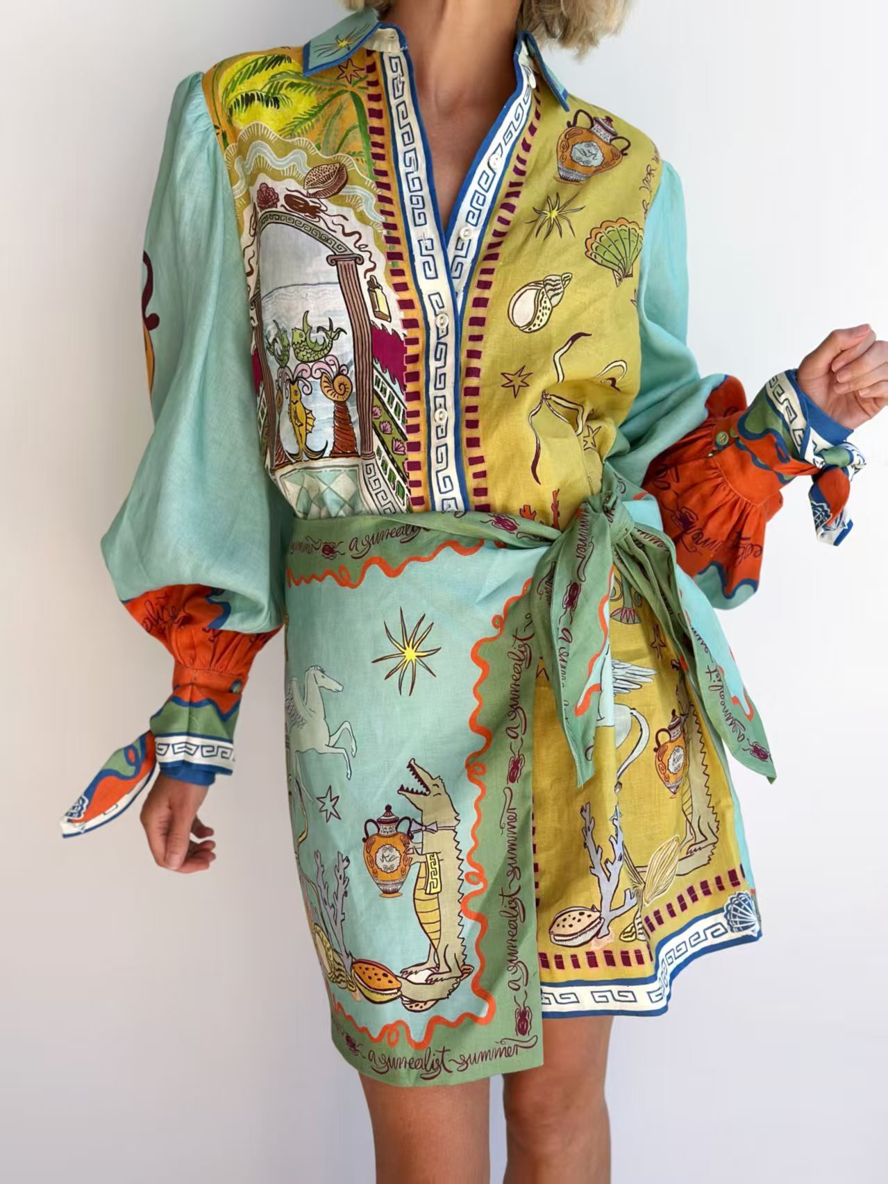 europe and america 2025 new Independent station fashion and leisure linen shirt collar cardigan two piece set