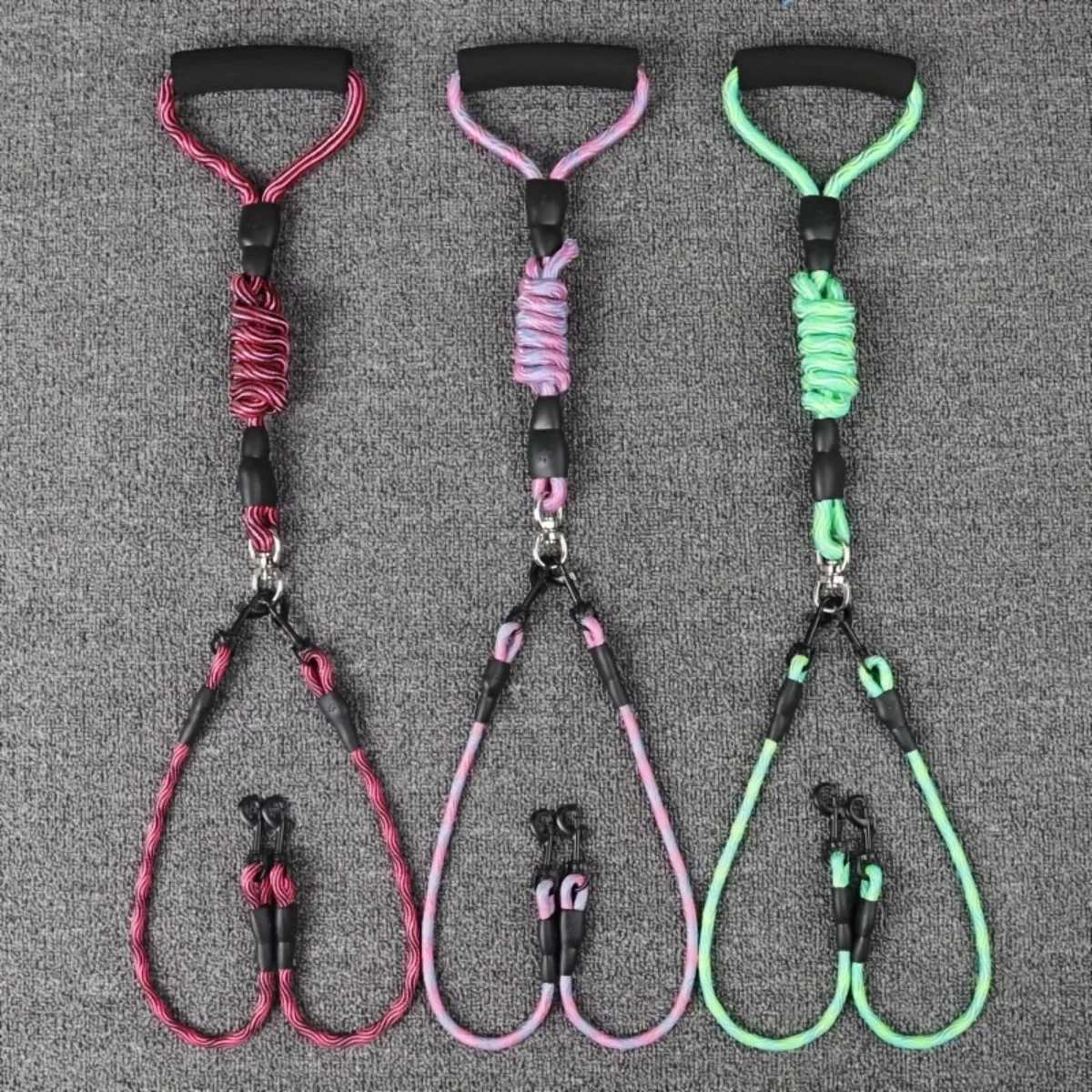 Pet dual head dog walking rope with wavy pattern one drag two traction rope anti winding and detachableXJ250218