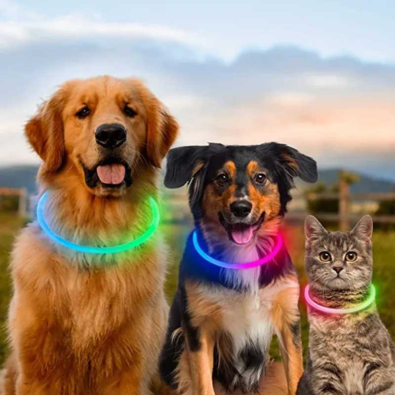 USB Charging Necklace Led Luminous Dog Collar Light Flashing DIY Glowing Safety Anti Lost Cat Dogs Collar Accessories Supplies W250219