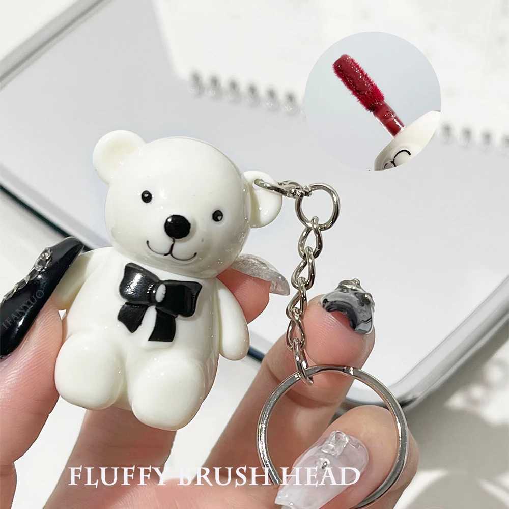 Keychain Lip Glaze Cute Bear Jelly Mirror Liquid Lipstick Waterproof Non-stick Cup Red Pink Lip Gloss Transparent Tinted MakeupW250219