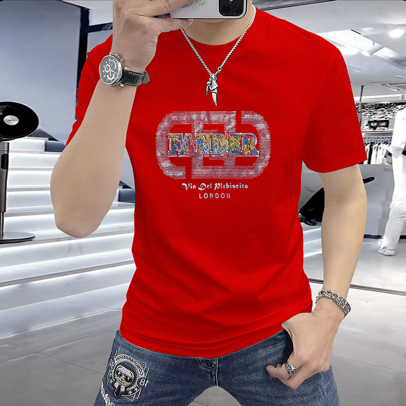 Fashionable Summer Men's Designer Short Sleeved T-shirt Heavy-duty Personalized Color Embroidery Hot Diamond Round Neck Half Sleeved Casual Breat