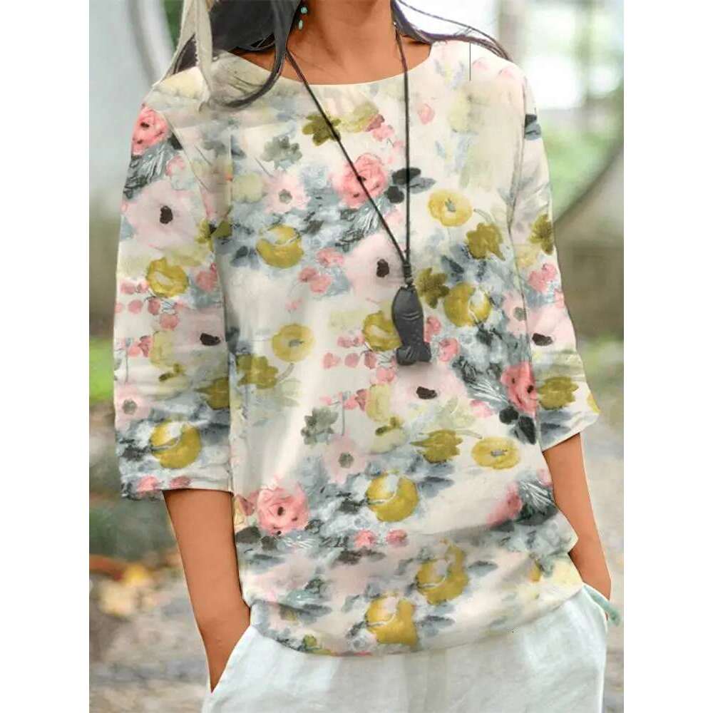 ZANZEA Women Cotton En Blouses 2024 Summer Bohemian Ral Printed Blusas Fashion 3/4 Sleeve O-Neck Top Casual Loose Shirts