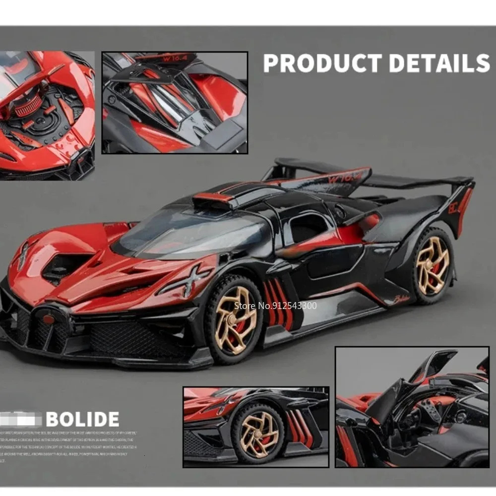 1/32 Bugatti Bolide Alloy Sport Car Model Toys Simulation Diecasts Metal Vehicle With Sound Light Pull Back Decoration Boy Gifts 250219