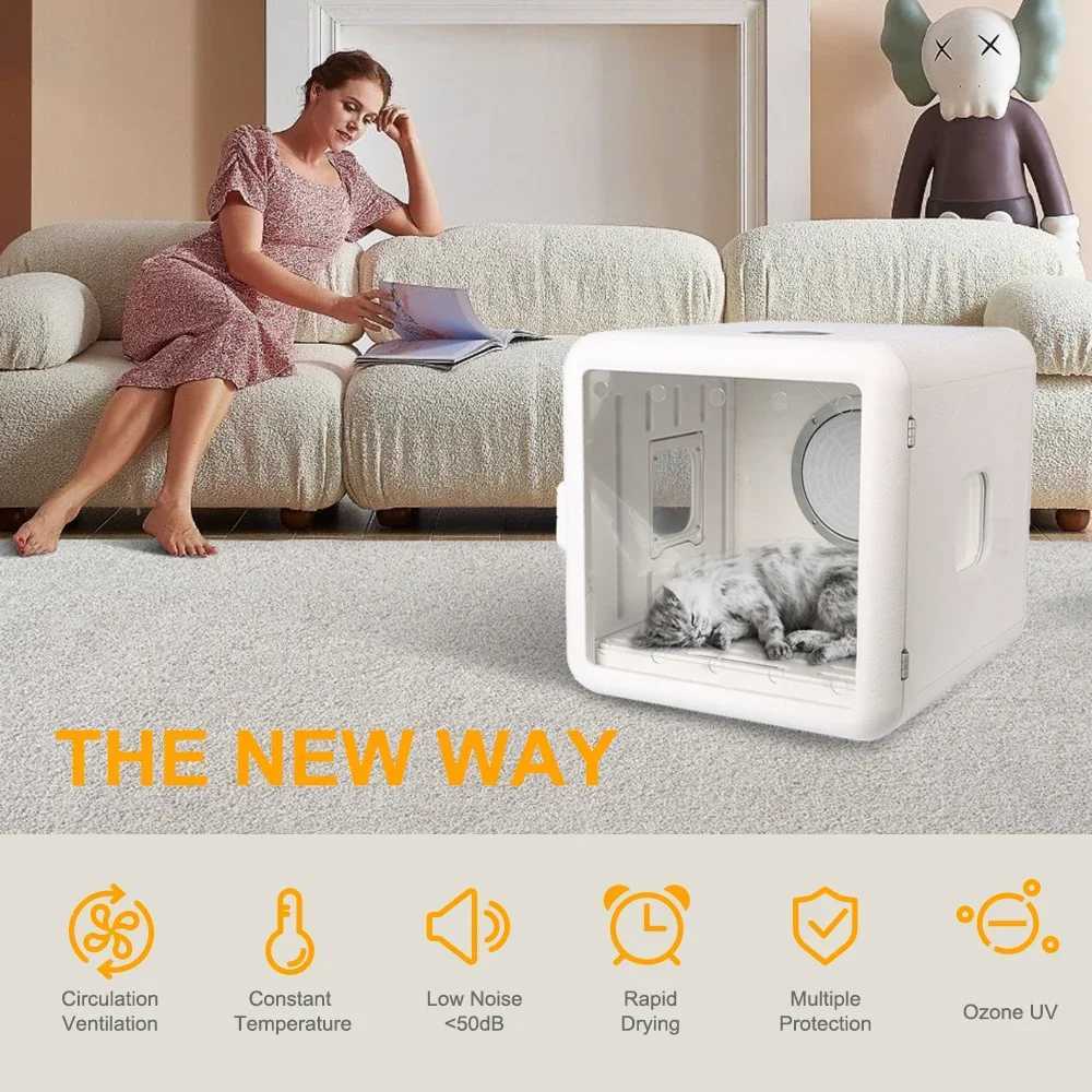 Dog Feeders Manufacturer Supply High Quality Smart Automatic White Box Pet Dryer Dog and Cat Hair Drying Machine Stand-Grooming Product H250218