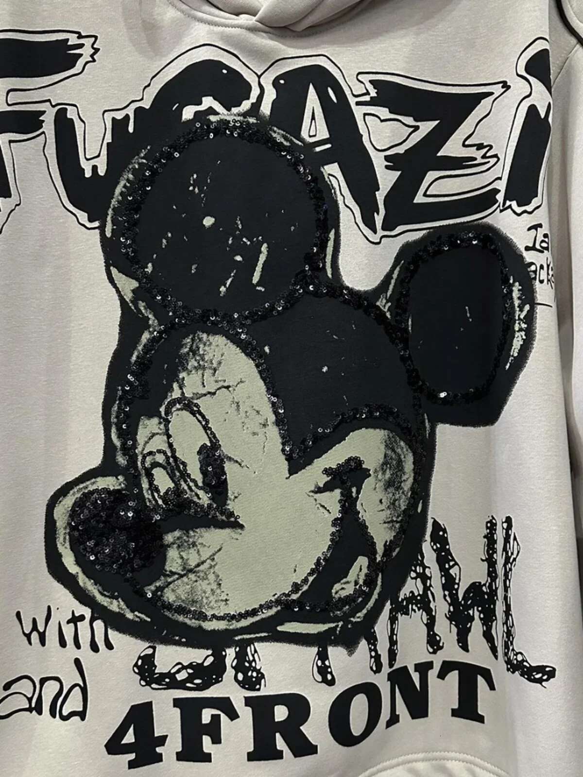 2024 Autumn and Winter New Heavy Industry Sequin Printing Cartoon Hooded Fleece Sweatshirts Women Loose Versatile Hoodies Top