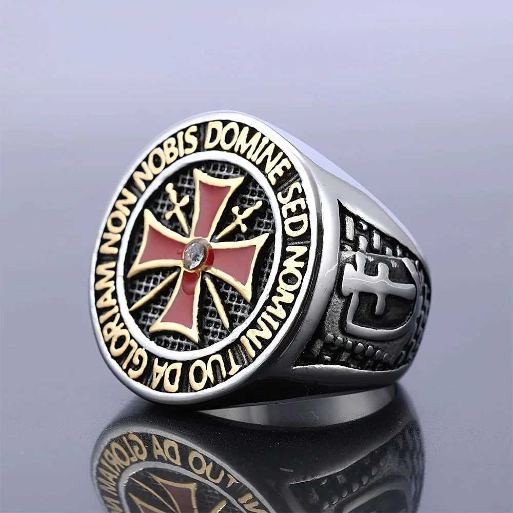 Europe and The United States New Simple Trend Red Cross Ring Men Domineering Templar Masonic Ring Fashion Party Jewelry GiftsXJ250219