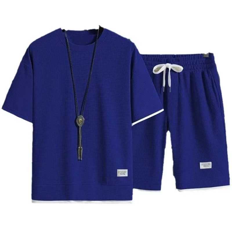 Casual Sportswear Loose-Fit Mens Summer Outfits Korean Trendy Short Sleeve T-shirts 2-Piece SetsXJ250218