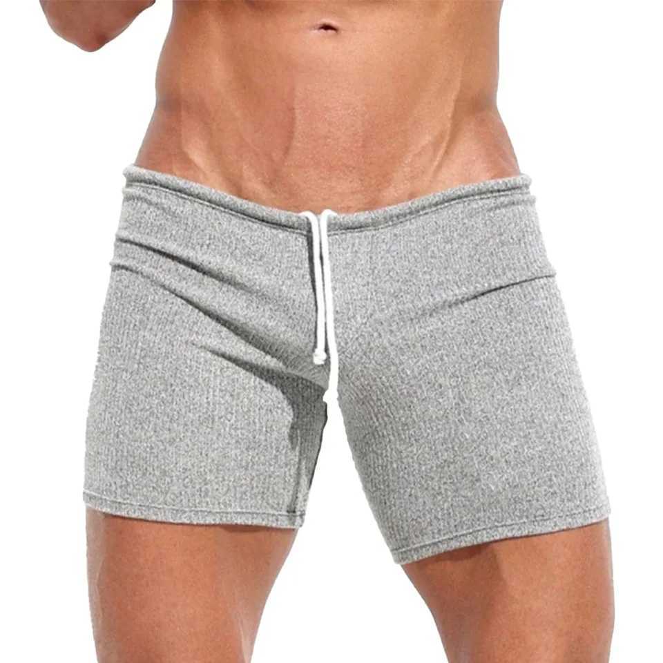 Men's Shorts Mens Sexy Drawstring Ribbed Sleepwear Shorts Outdoor Sports Jogging Gym Sportswear Short Pants Holiday Casual Slim Male Shorts z2502