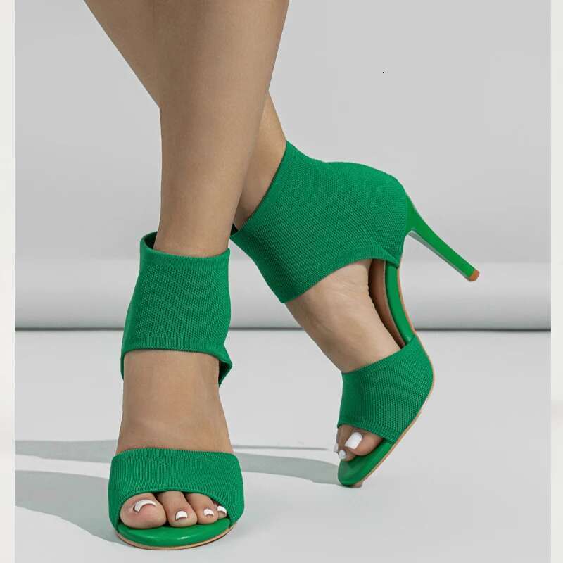 Spring Sexy Fashion Ankle Boots Women Comfort Peep Toe Knitted Stretch Stilettos Thin Heels Cut-Out Dancing Sandals