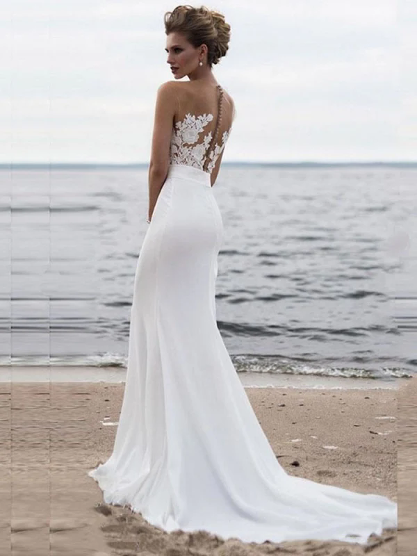 African Illusion Pearls Crystal Bridal Gowns Satin Church Long Sleeve Country Wedding Dresses Side Reception Gowns Robe de 03