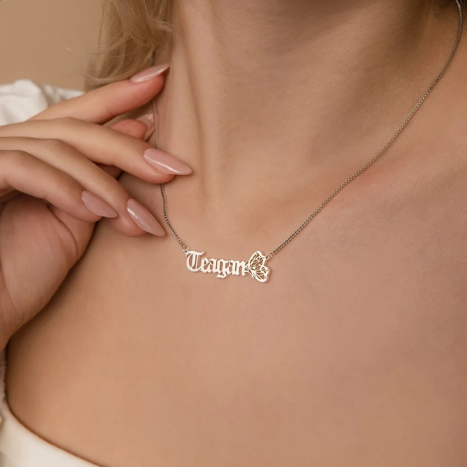 Custom Name Necklaces For Women Personalized Necklace With Heart Butterfly Choker Stainless Steel Wedding Jewelry Gift Bff 250210