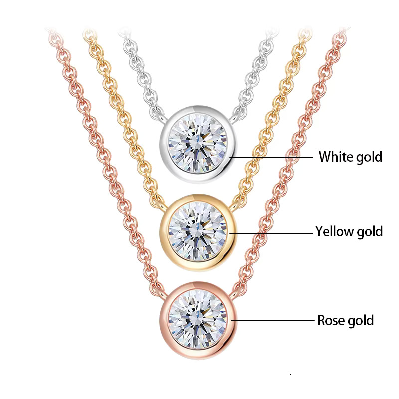 Wholesale Round 5mm 0.5ct DEF VVS Mossanite 40+5cm Pendant High Quality 14K Gold Moissanite Necklace