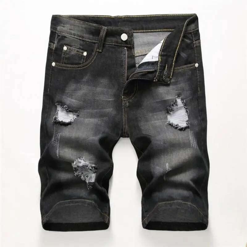 2025 Summer New Denim Men's Designer Denim Shorts Casual Ripped Denim Bermuda Skateboarding Harem Men's Fashion Street Jeans