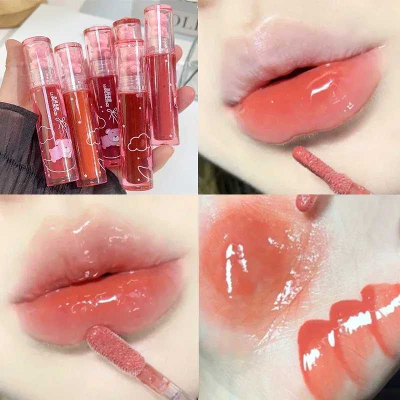 Cute Bear Lip Gloss Crystal Jelly Mirror Waterproof Liquid Lipstick Moisturizing Reducing Lip Lines Long Lasting Lip Ink MakeupW250219