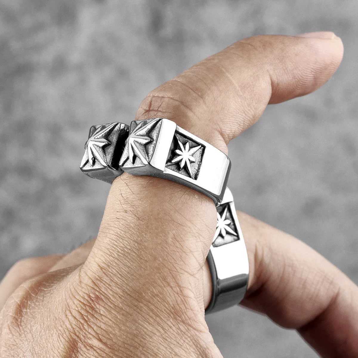 Vintage Gothic Flower Stainless Steel Mens Open Rings Punk Unique for Women Boyfriend Biker Jewelry Creativity Gift WholesaleXJ250219
