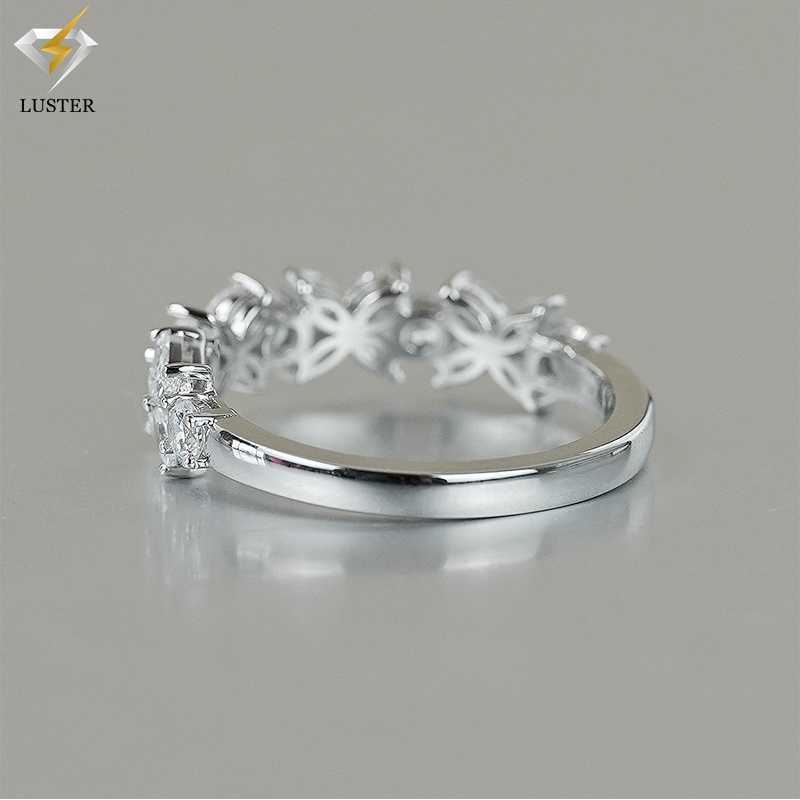Luster Unique Dainty 925 Silver Full Band Moissanite Jewelry Marquise Four-Leaf Clover Moissanite Half Eternity Band Ring