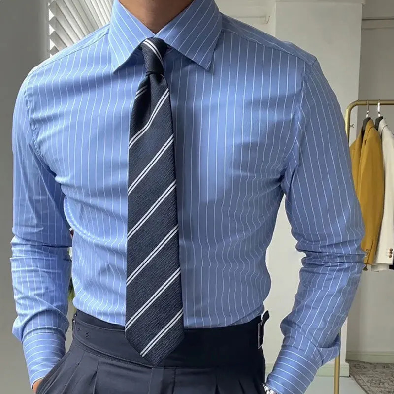 Spring British Casual Stripe Shirt Retro Shirt Dress Camisa Masculina Social Italian Spring Men Long Sleeve Striped Shirt 250214