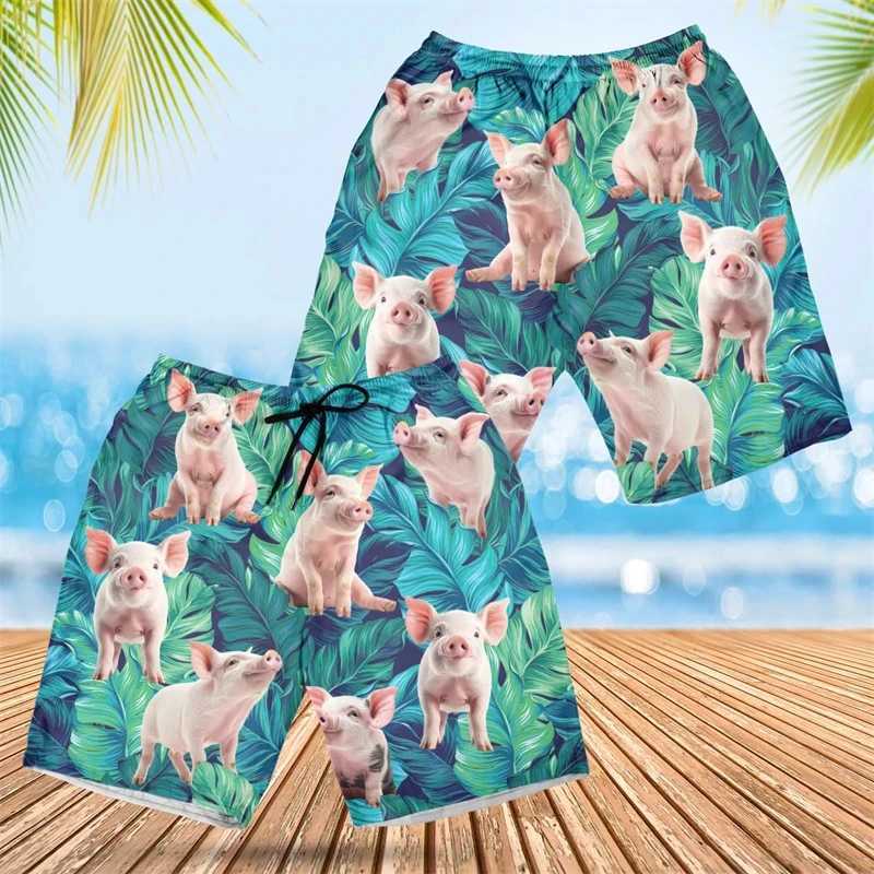 Kawaii cartoon pig shaped shorts mens clothing funny design beach shorts Hawaiian swimming luggage women Aloha Trousers 2024 W250219