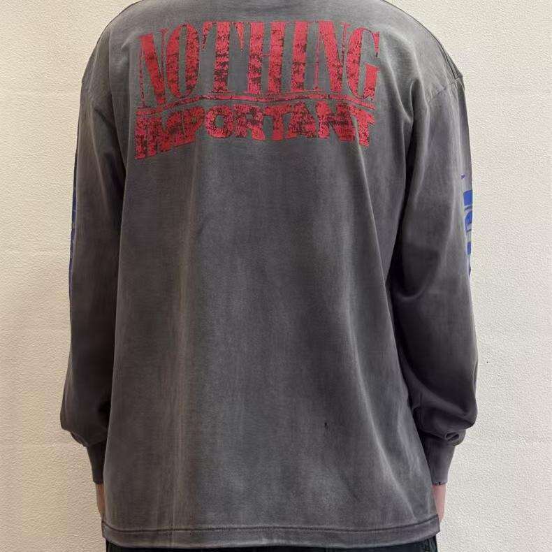 SAINT MICHAEL new washed vintage loose American high street trendy long sleeved base T-shirt