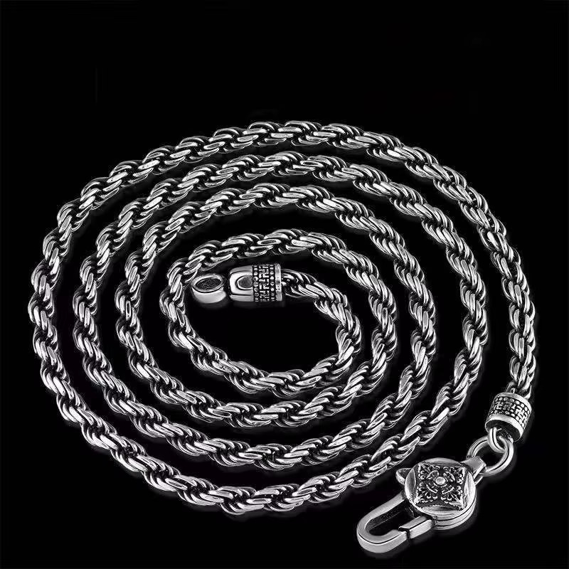 Metal Hemp Rope Necklace Personalized Retro Vra Sier Chain Men Trendy