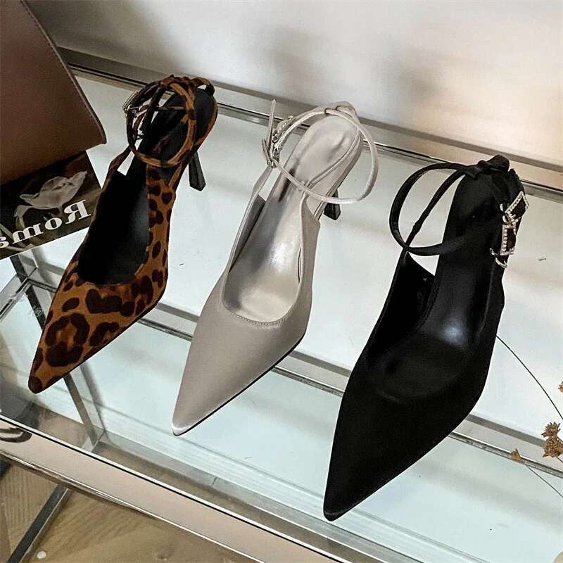 Design Style Elegant Thin High Heels Women Pumps Sexy Buckle Strap Pointed Toe Banquet Prom Sandals Shoes
