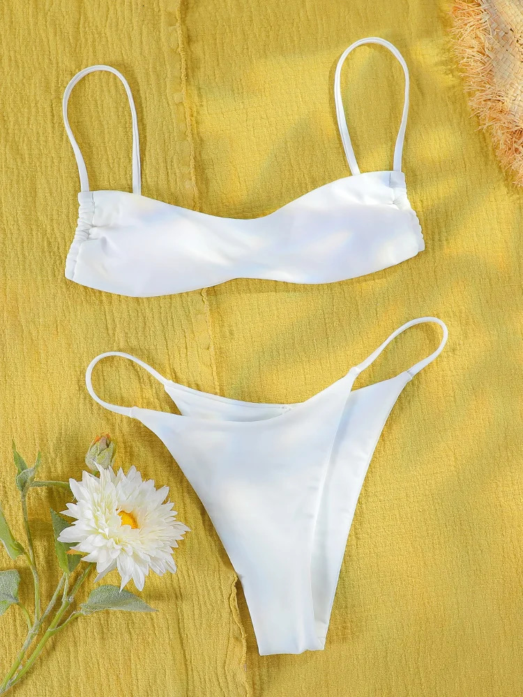 String Bikinis Push Up Swimwear Sexy Swimsuit Women Two Piece Suits Micro Thong White Color Bathing Beach Wear 250219