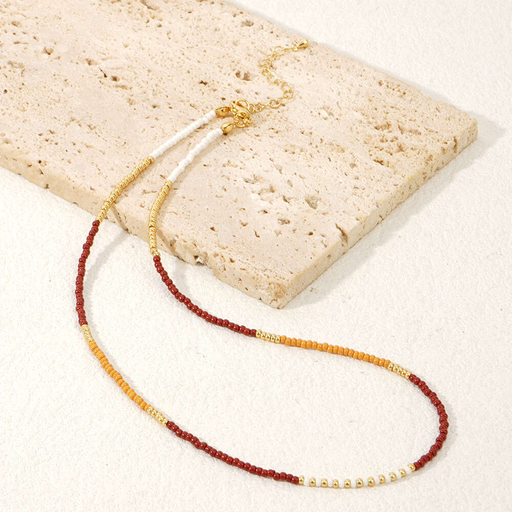 Portia Asian style contrasting color rice bead splicing short women's necklace accessory