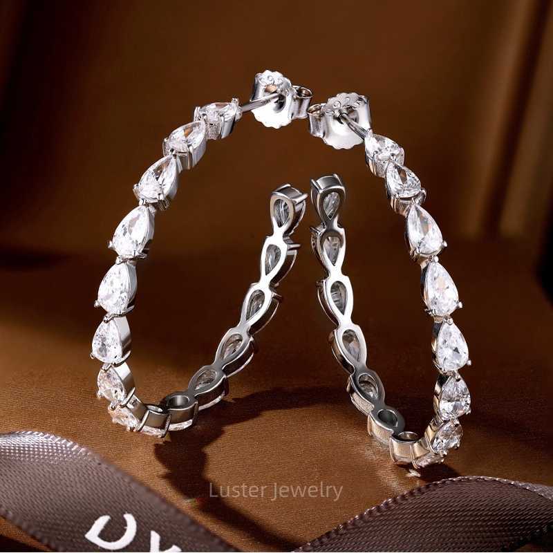 Luster Jewellery GRA Def Pear Cut 10/14/18k/925 Sterling Silver Gold Huggie Moissanite Earrings for Women