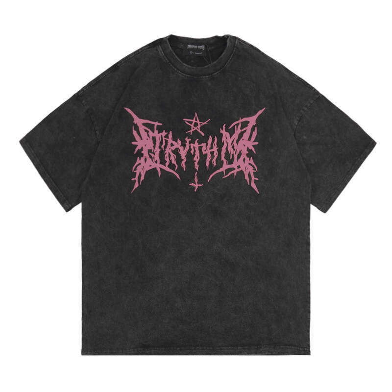 American dark Abi style lightning graffiti font printed short sleeved T-shirt for men and women, washable high street top trend