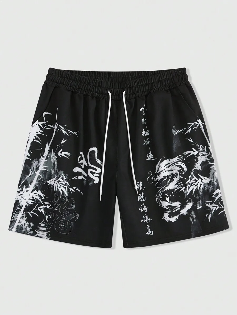 mens summer shorts loose and ious 3D printed casual bamboo forest dragon print Harajuku ancient style 250217
