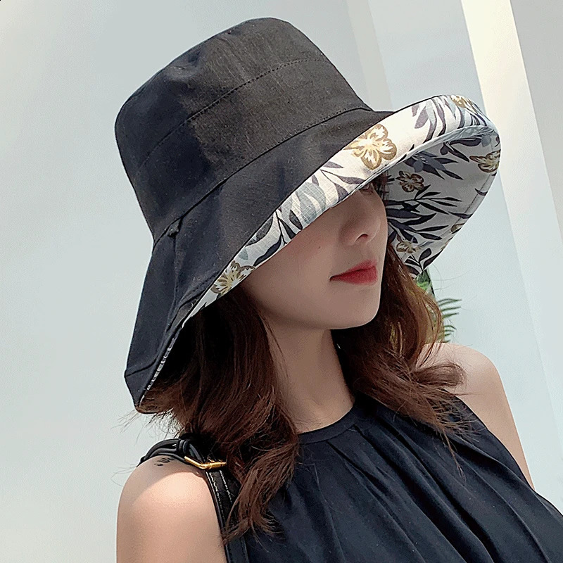 2023 Womens Hat Bucket Panamanian Women Four Seasons Fisherman Big Brim DoubleSided Sun Visor C 250117