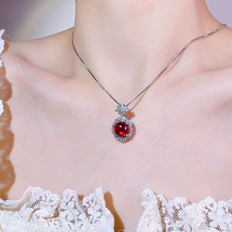 Huamei Jewelry Necklace Inlaid with Imitation Natural Blue Green Jadeite Red Corundum Fashion Collarbone Chain Temperament
