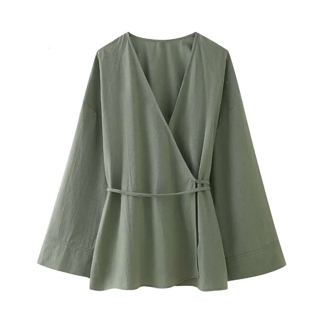 Oversized Kimono Pleated Wrap Blouse Female Long Sleeve Shirts And Blouses For Women Pyjama Women's Shirt