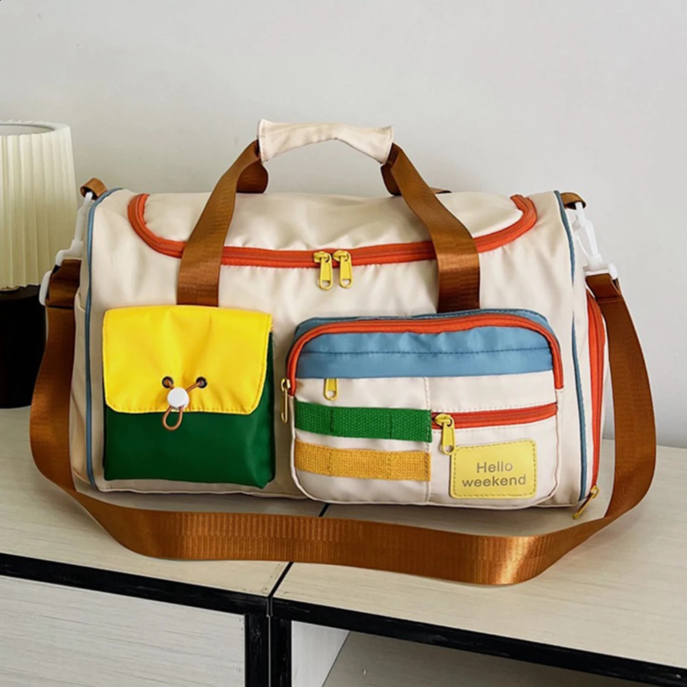 Sports Gym Bag Contrast Color Business Travel Large Capacity Overnight Luggage with Shoe Compartment for Outdoor 250118