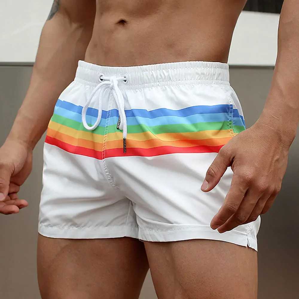 Men's Shorts Mens sports running beach shorts rainbow swimming trunk pants quick drying z250219