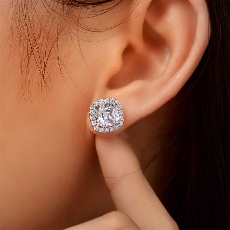 Luster 3ct Cushion Cut D White Fashion Moissanite 925 Sterling Silver Gemstone Earrings Jewelry for Women