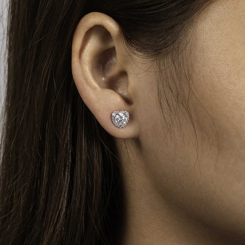 Luster Jewelry Heart Shape 925 Sterling Silver Halo Design 5mm 1CTW Round Moissanite Earring for Women